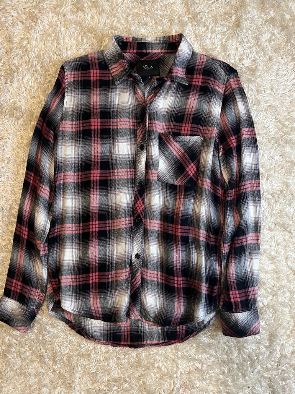 Rails Hunter Plaid Button-Down Shirt in Black and Taffy Women’s Sz SM
